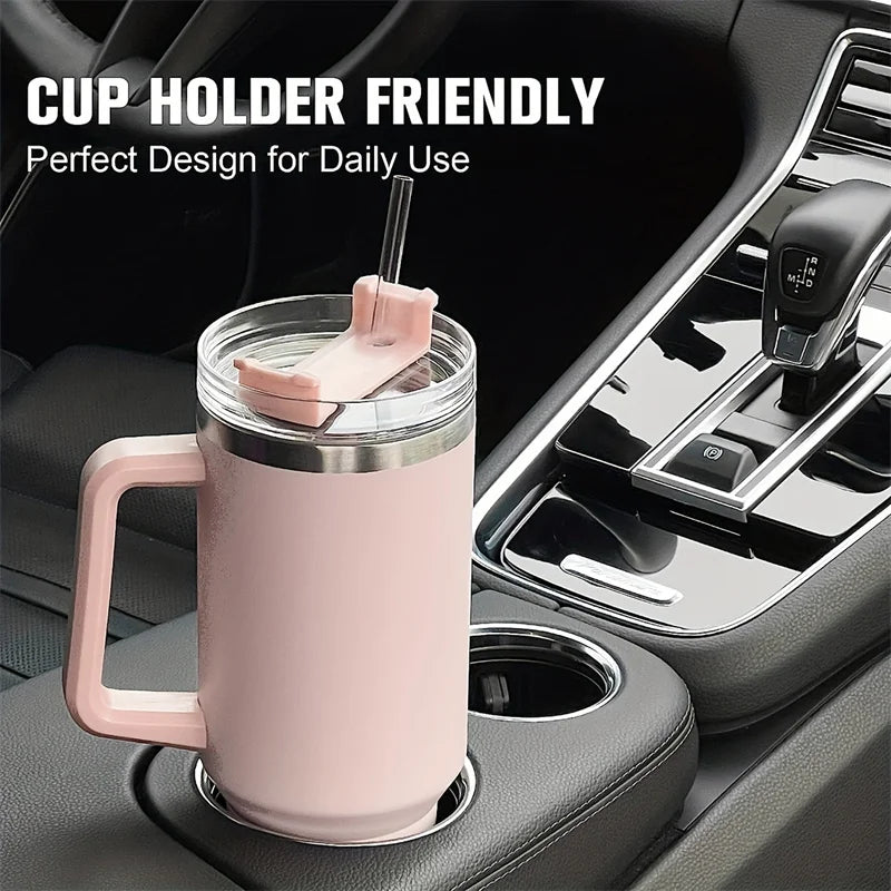 40Oz Bingba Cup Car Stainless Steel Insulated Water Bottle,Thermal Coffee Car Cup, Cold Hot Mugs Vacuum Flask with Handle Straw