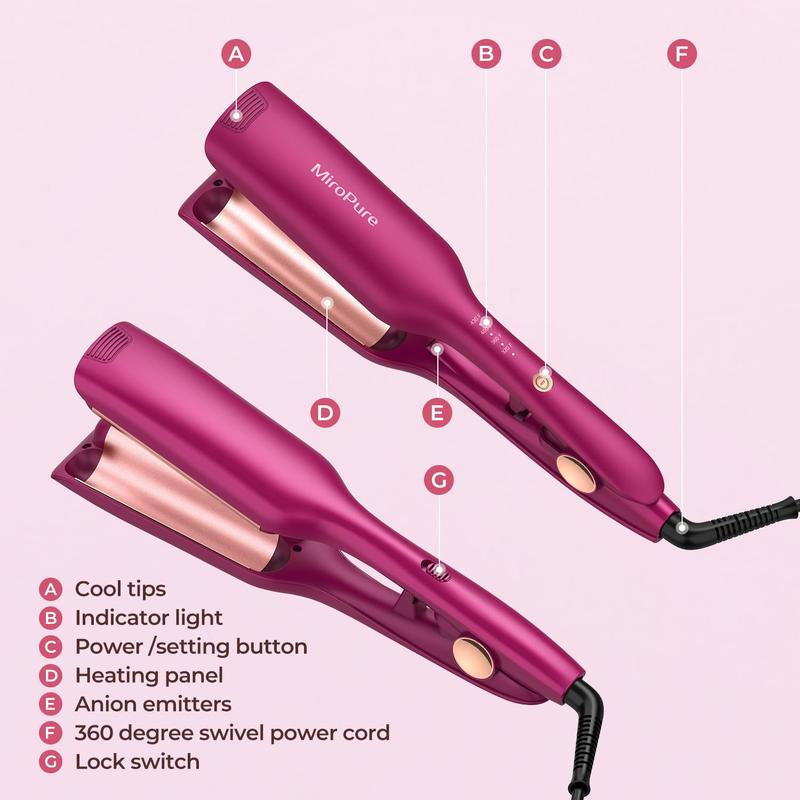 1 Inch Hair Waver & Crimper Iron | Waves Curling Iron with PTC Heater | Auto Shut-Off, Adjustable Temperature 320℉-430℉ | Long-Lasting Curls