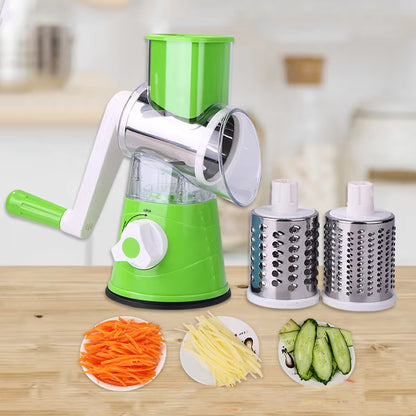 Vegetable Cutter & Slicer Manual Kitchen Cheese Chopper Machine with 3 Sharp Drums Multifunctional Garlic Potato Shredder