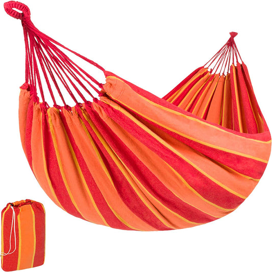 2-Person Indoor Outdoor Brazilian-Style Cotton Double Hammock Bed W/Portable Carrying Bag - Orange