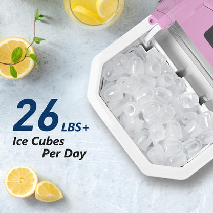 Simzlife Countertop Ice Maker, 26 Lbs in 24 Hours, 9 Bullet-Shaped Ice Cubes in 6 Mins, Self-Cleaning, Stainless Steel Kitchen Utensils Machine