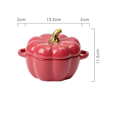 Pumpkin Ceramic Bowl with Lid Microwave Bakeware Oven Baking Kitchen Halloween Party Festival Decoration Ramen Cereal Bowl Set