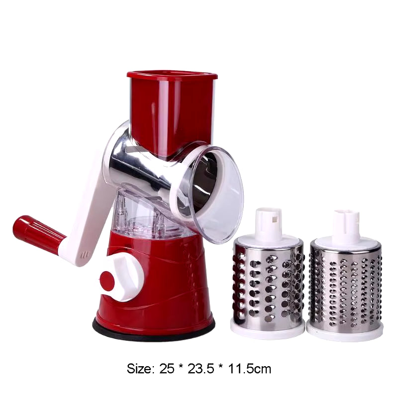 Vegetable Cutter & Slicer Manual Kitchen Cheese Chopper Machine with 3 Sharp Drums Multifunctional Garlic Potato Shredder