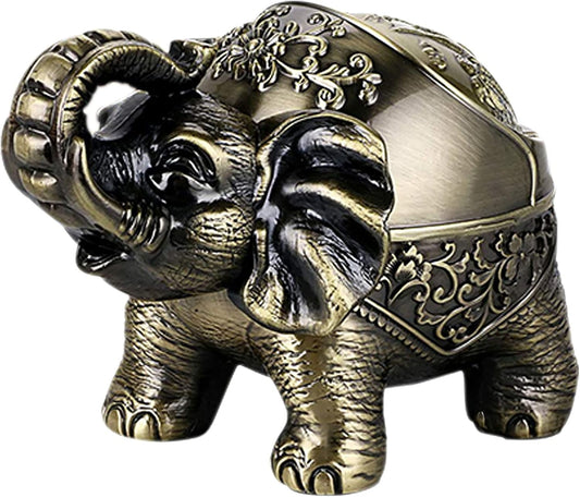 Decorative Windproof Ashtray with Lid Vintage Elephant Cigarettes Ashtray for Outdoors Indoors Metal Smoking Ashtray Fancy Gift for Men Women