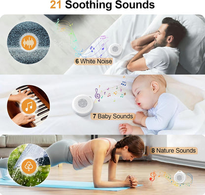 White Noise Machine, Portable Sound Machine with 2000Mah Battery, 21 Soothing Sound Machine for Baby Kids Adults Sleeping, Sound Therapy Sleep Aid with Timer and Child Lock for Home Travel Nursery