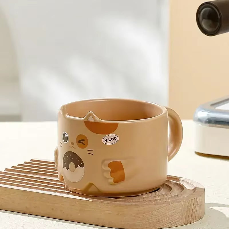 Cartoon Cat Cup 300ML Ceramics Stacked Cup Household Water Goblet Creative Cat'S Ear Mug Copper Cups with Handle Ceramic Mug