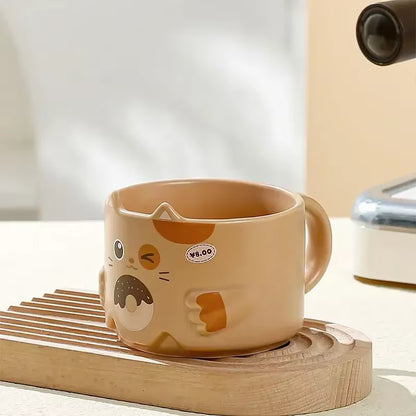 Cartoon Cat Cup 300ML Ceramics Stacked Cup Household Water Goblet Creative Cat'S Ear Mug Copper Cups with Handle Ceramic Mug