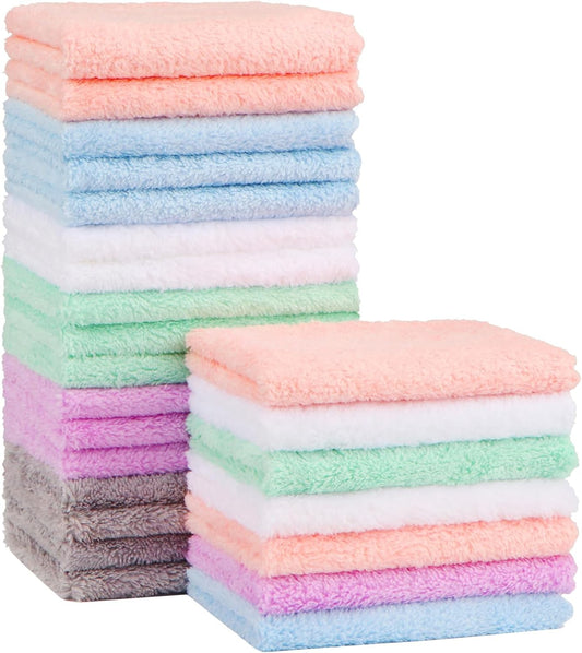 Baby Washcloths 24-Pack, Microfiber Coral Fleece Baby Face Towels, Soft and Absorbent Wash Cloths for Newborns, Infants and Toddlers, Gentle on Delicate Skin for Face Hands and Body, 7X9 Inch