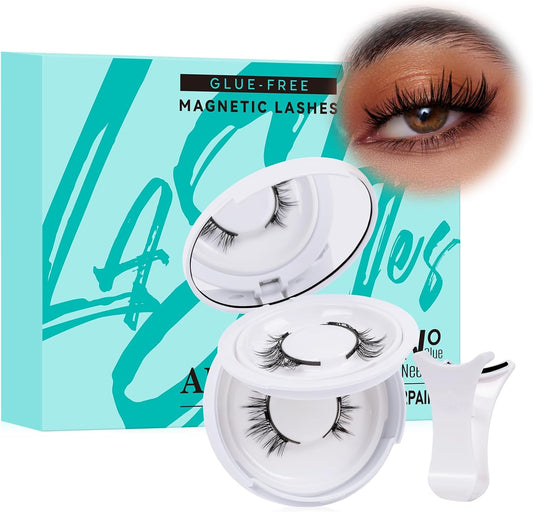 Magnetic Eyelashes with Lash Clusters Applicator 3 Magnets Natural Magnetic False Lashes Kit Wispy Reusable Cluster Eyelash Extensions with Magnets No Lashes Glue or Liner Needed(2 Pairs-Natural)