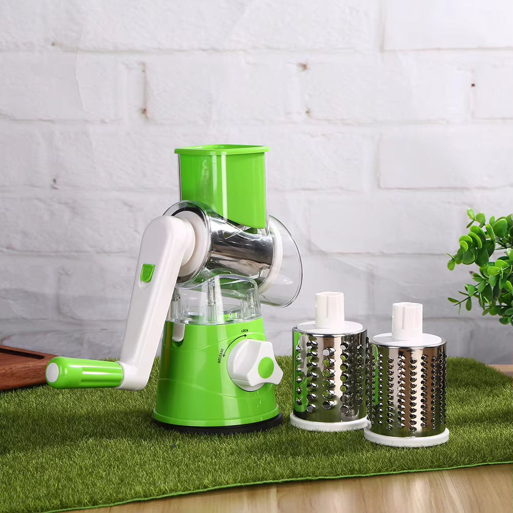 Vegetable Cutter & Slicer Manual Kitchen Cheese Chopper Machine with 3 Sharp Drums Multifunctional Garlic Potato Shredder