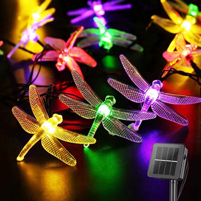 Solar Dragonfly String Lights Outdoor Fairy Lights with 8 Modes Waterproof Solar Powered for Patio Yard Christmas Decor 695