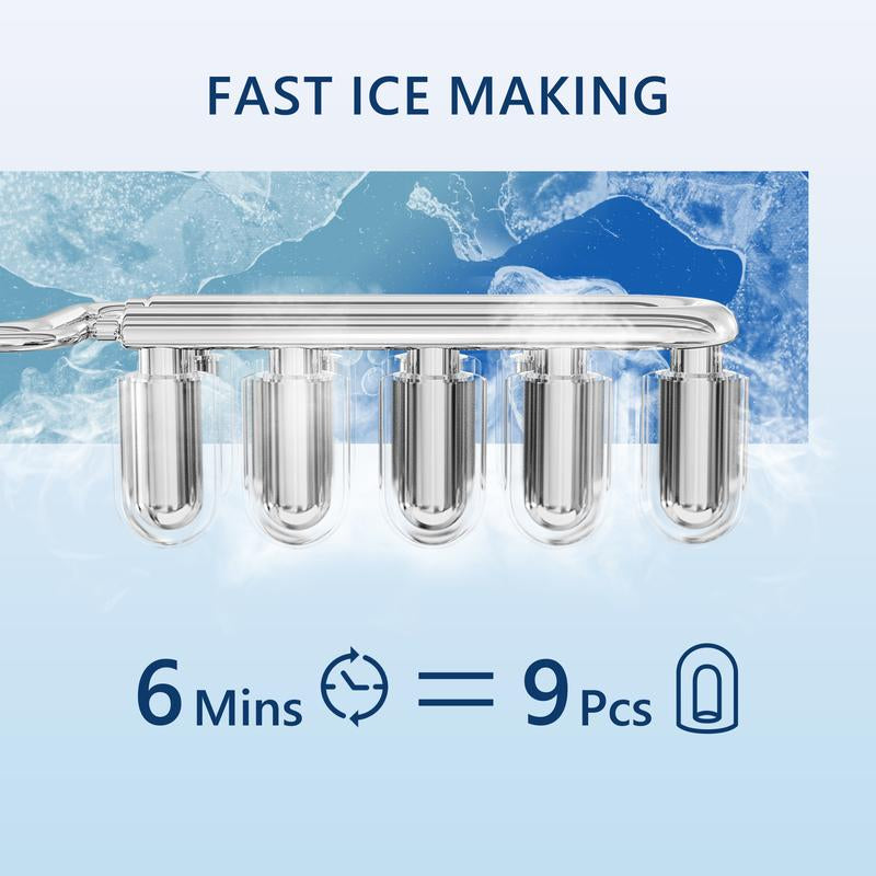 Simzlife Countertop Ice Maker, 26 Lbs in 24 Hours, 9 Bullet-Shaped Ice Cubes in 6 Mins, Self-Cleaning, Stainless Steel Kitchen Utensils Machine