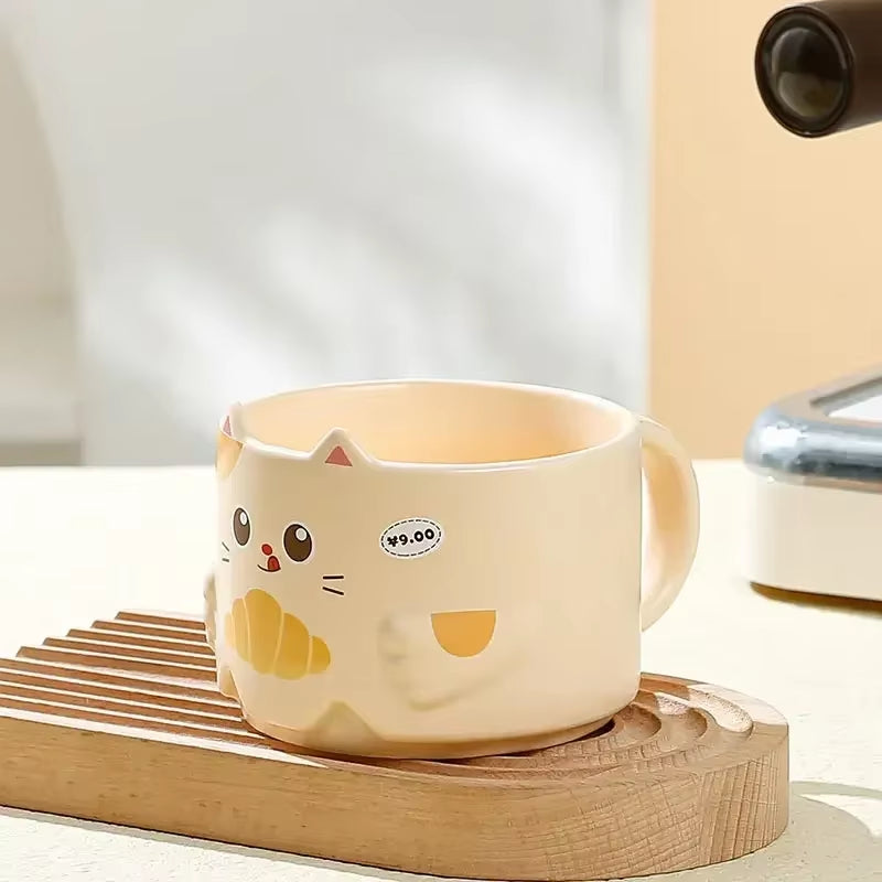 Cartoon Cat Cup 300ML Ceramics Stacked Cup Household Water Goblet Creative Cat'S Ear Mug Copper Cups with Handle Ceramic Mug