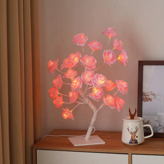 Beautiful, Exquisite, and Stunning LED Rose Tree Lamp with 24 Lights - Elegant USB Powered Flower Night Light for Outdoor Events