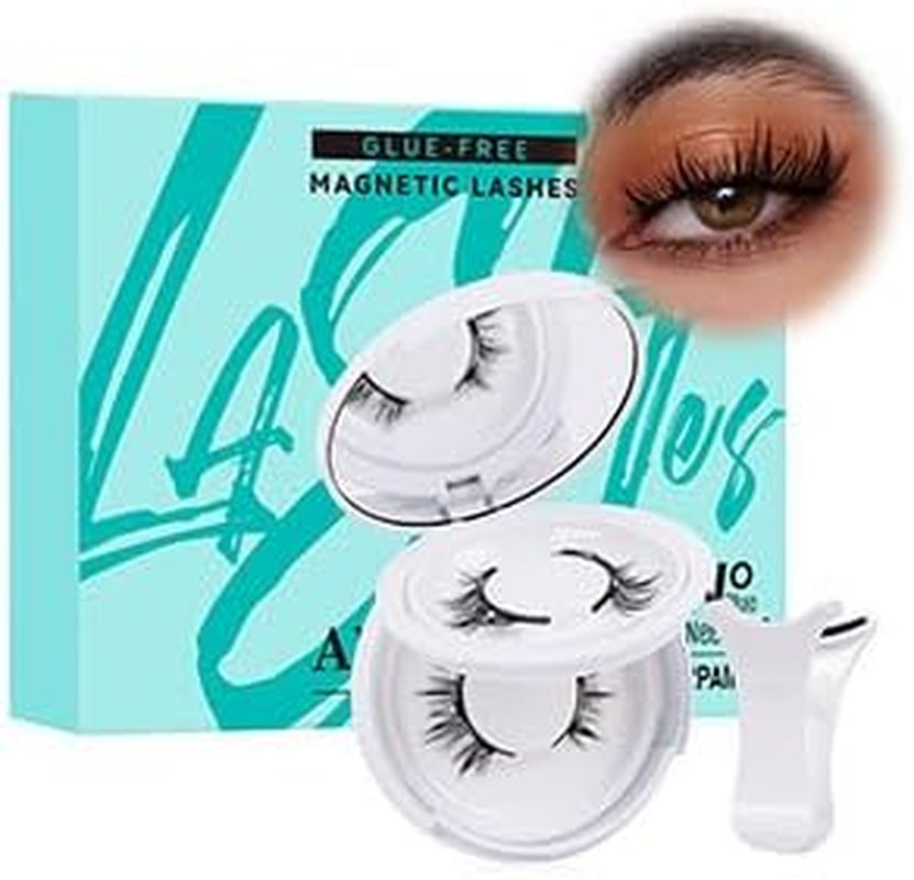 Magnetic Eyelashes with Lash Clusters Applicator 3 Magnets Natural Magnetic False Lashes Kit Wispy Reusable Cluster Eyelash Extensions with Magnets No Lashes Glue or Liner Needed(2 Pairs-Natural)