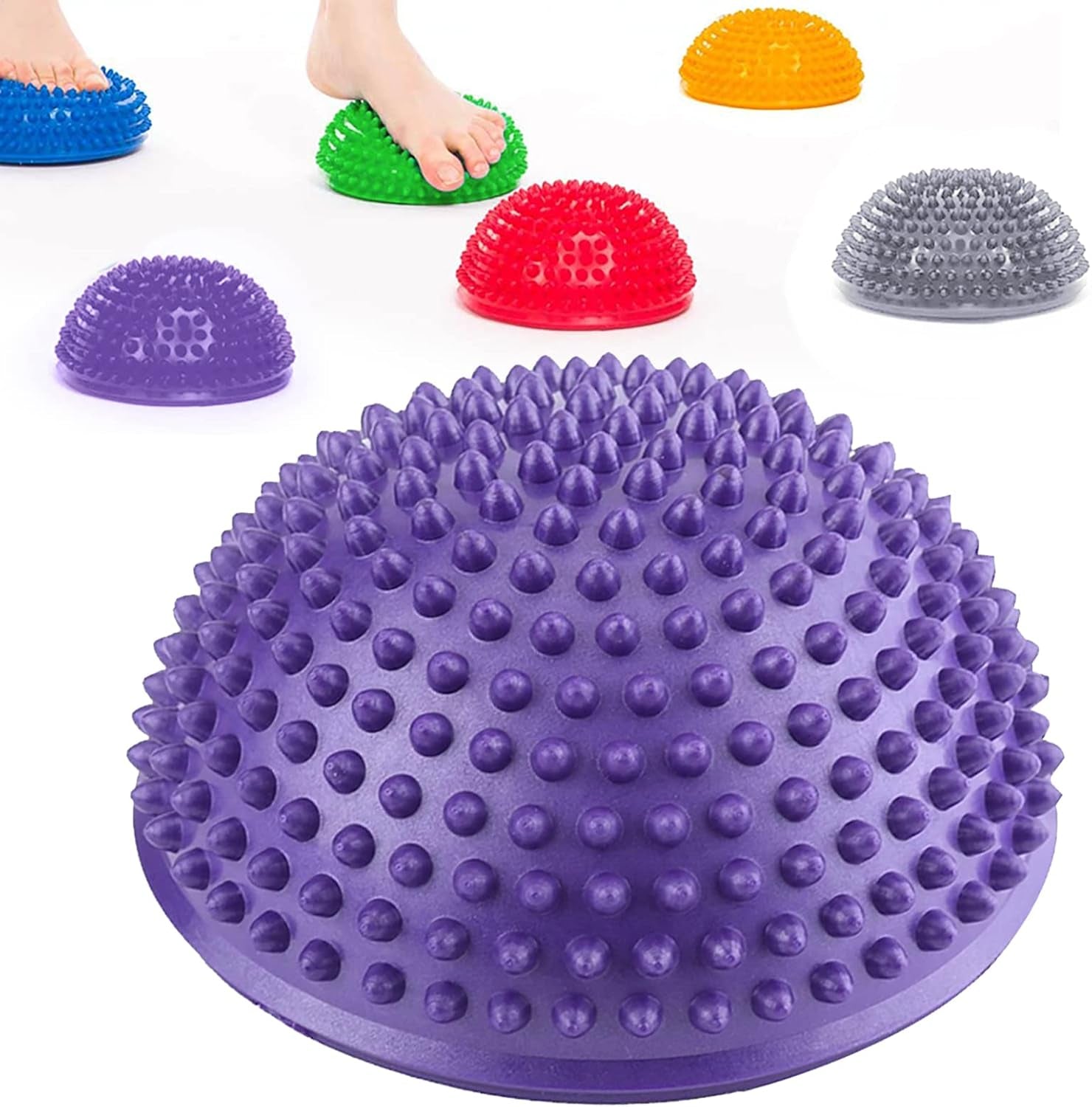 Foot Massage Ball, Anti-Slip Half Ball Massage Mat Exercise Balance Pods Spiky Point for Gym Yoga Pilates(Purple)