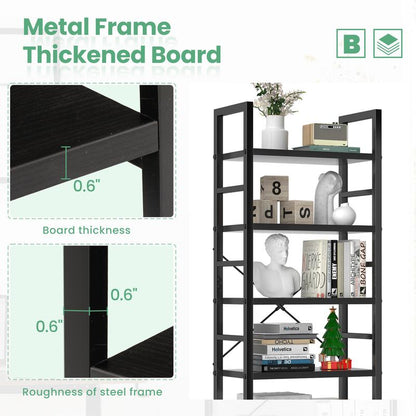 Homesquad 5-Tier Tall Bookshelf: Classically Modern Storage Organizer for Cds, Movies, and Books in Home Office, Living Room, Kitchen, and Bedroom. Metal Racks