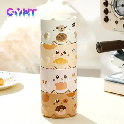 Cartoon Cat Cup 300ML Ceramics Stacked Cup Household Water Goblet Creative Cat'S Ear Mug Copper Cups with Handle Ceramic Mug