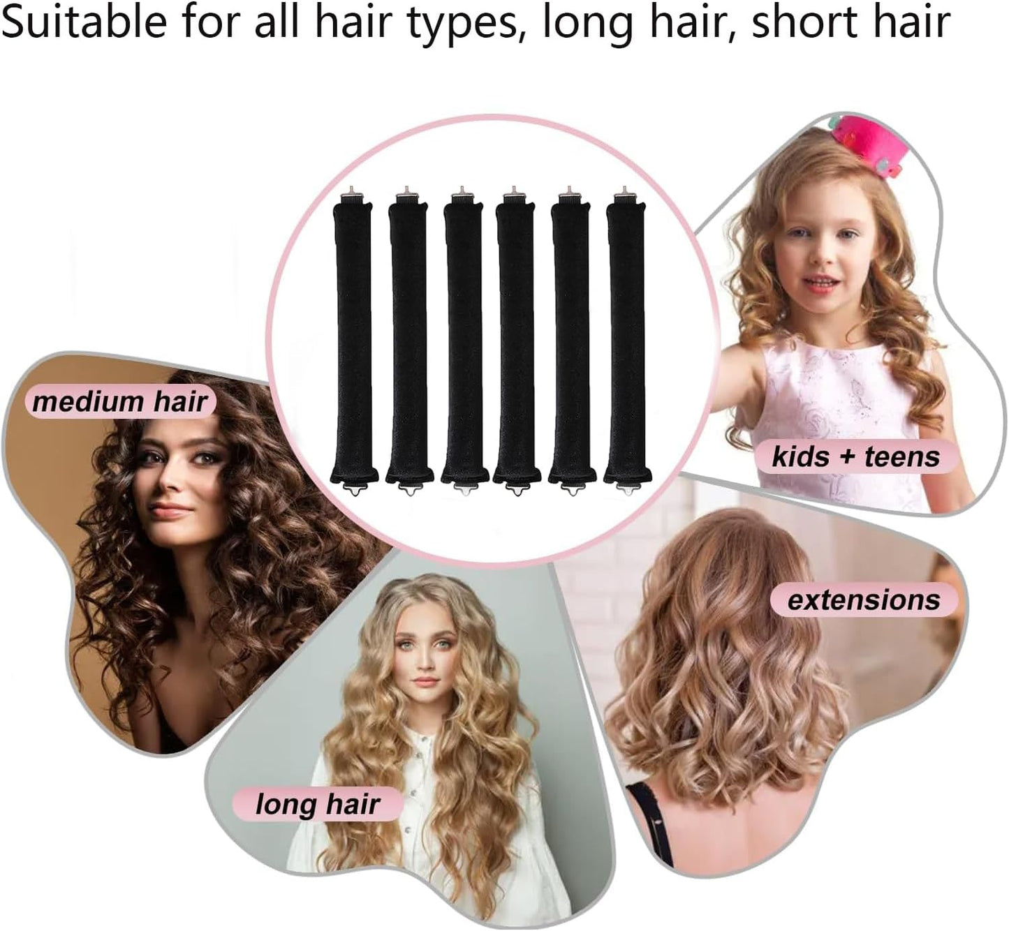 6 PCS Heatless Blowout Hair Curlers, Heatless Hair Curlers for Overnight Curls, Flexi Rods for Heatless Curls, No Heat Hair Curlers to Sleep In,Curling Rod Curlers for Long Hair