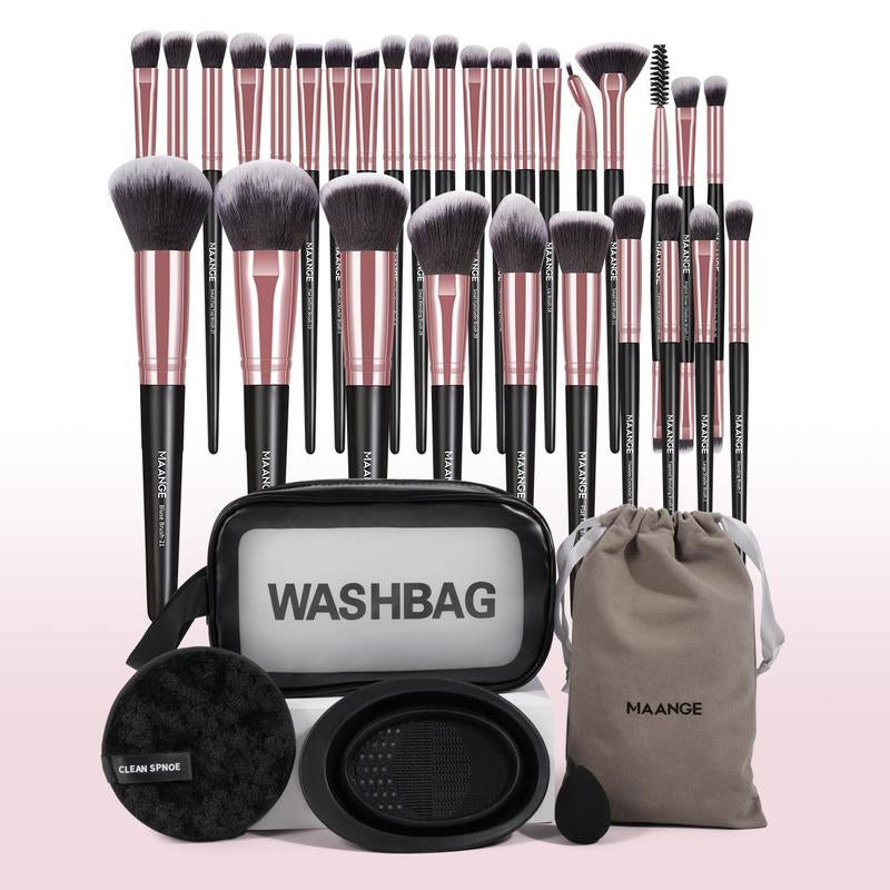 Makeup Brushes Kit, 30Pcs Soft Makeup Brush Set with 1 Beauty Sponge & 1 Makeup Remover Puff & 1 Cleaning Mat & 1 Velvet Bag & 1 Bath Bag, Christmas Gift