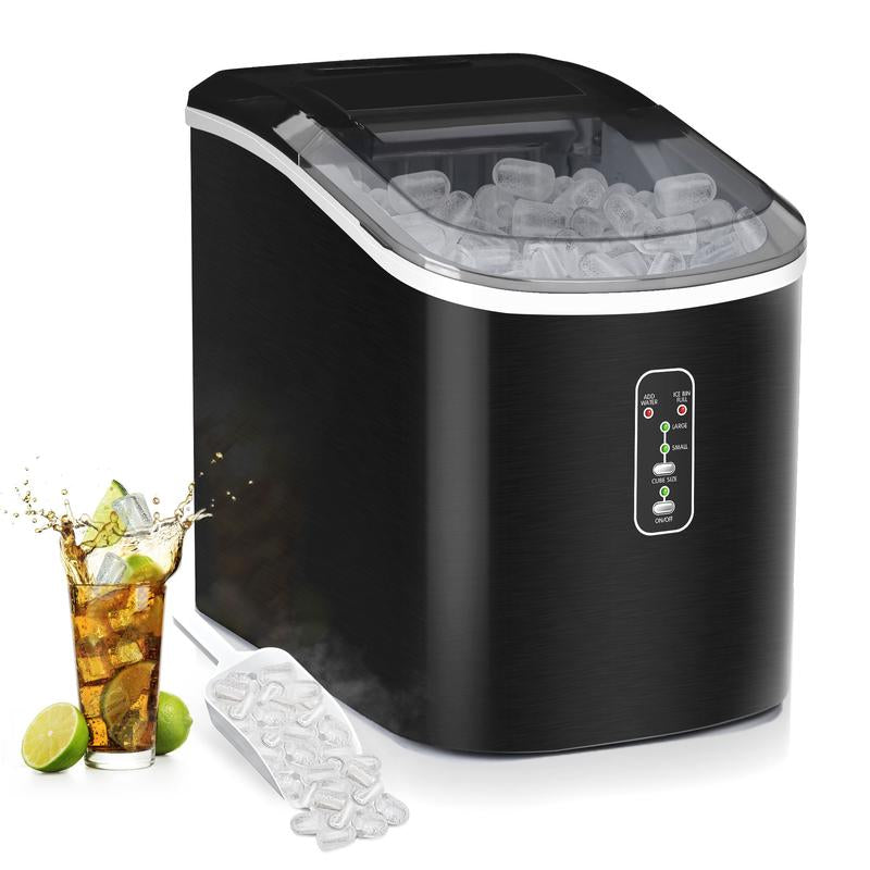 Simzlife Countertop Ice Maker, 26 Lbs in 24 Hours, 9 Bullet-Shaped Ice Cubes in 6 Mins, Self-Cleaning, Stainless Steel Kitchen Utensils Machine