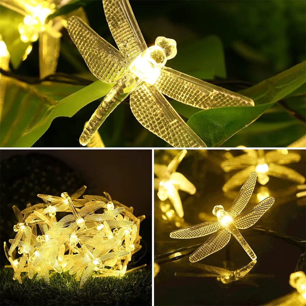 Solar Dragonfly String Lights Outdoor Fairy Lights with 8 Modes Waterproof Solar Powered for Patio Yard Christmas Decor 695