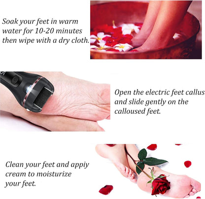 Electric Callus Remover for Feet, Professional Electric Foot File Rechargeable Foot Scrubber Pedicure Kit with 3 Roller Heads for Heels and Dead Skin Black