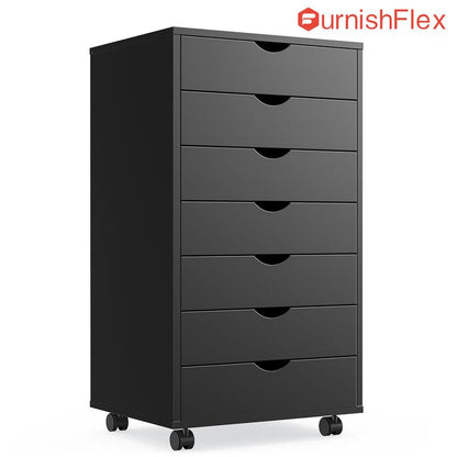 Sweetfurniture 7 Drawer Chest- Dressers Storage Cabinets Wooden Dresser Mobile Cabinet with Wheels Bedroom Organizer Drawers for Office, Home Officecabinet