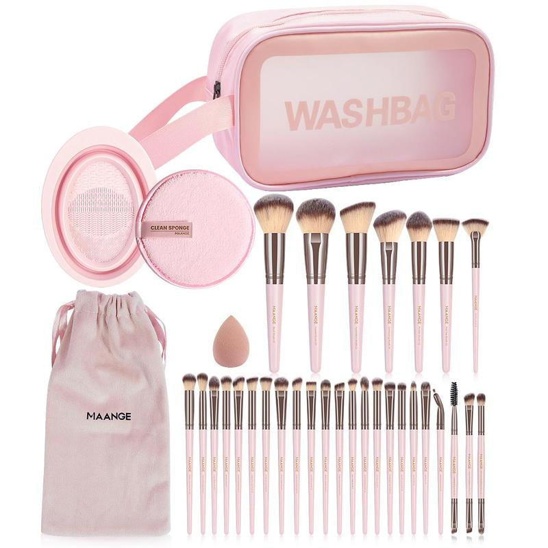 Makeup Brushes Kit, 30Pcs Soft Makeup Brush Set with 1 Beauty Sponge & 1 Makeup Remover Puff & 1 Cleaning Mat & 1 Velvet Bag & 1 Bath Bag, Christmas Gift