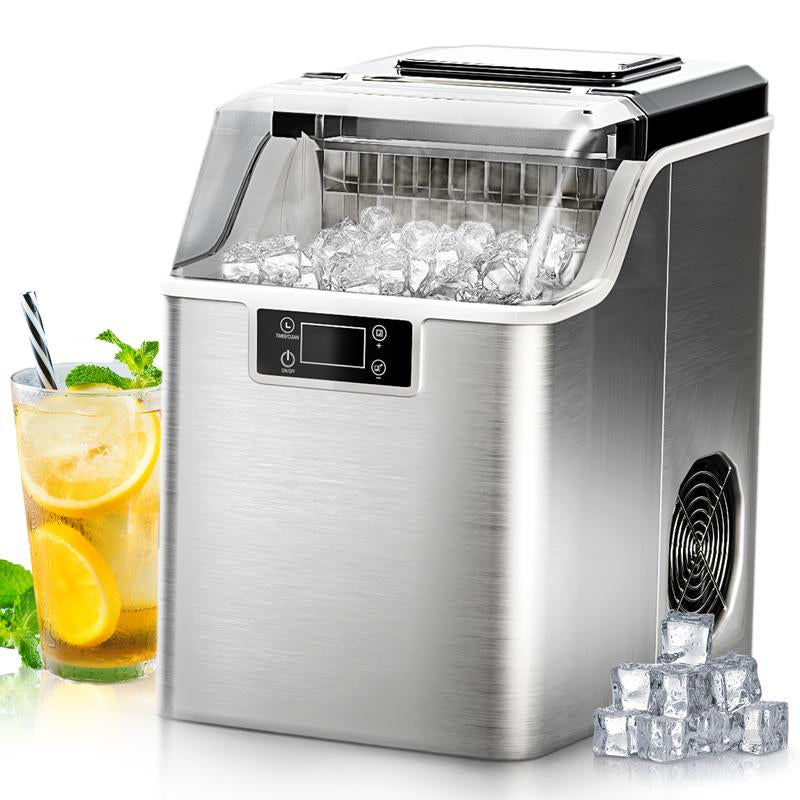 Simzlife Countertop Ice Maker, 26 Lbs in 24 Hours, 9 Bullet-Shaped Ice Cubes in 6 Mins, Self-Cleaning, Stainless Steel Kitchen Utensils Machine