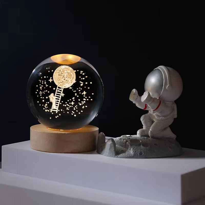 6/8Cm 3D Crystal Ball Planet Night Light Laser Engraved Solar System Globe Astronomy Festival Gifts Home Desktop Decoration