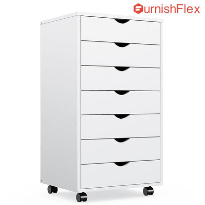 Sweetfurniture 7 Drawer Chest- Dressers Storage Cabinets Wooden Dresser Mobile Cabinet with Wheels Bedroom Organizer Drawers for Office, Home Officecabinet