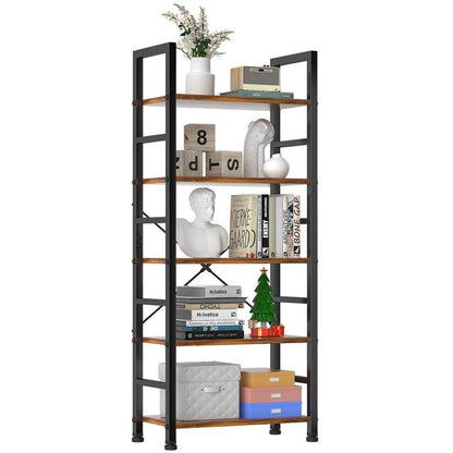 Homesquad 5-Tier Tall Bookshelf: Classically Modern Storage Organizer for Cds, Movies, and Books in Home Office, Living Room, Kitchen, and Bedroom. Metal Racks