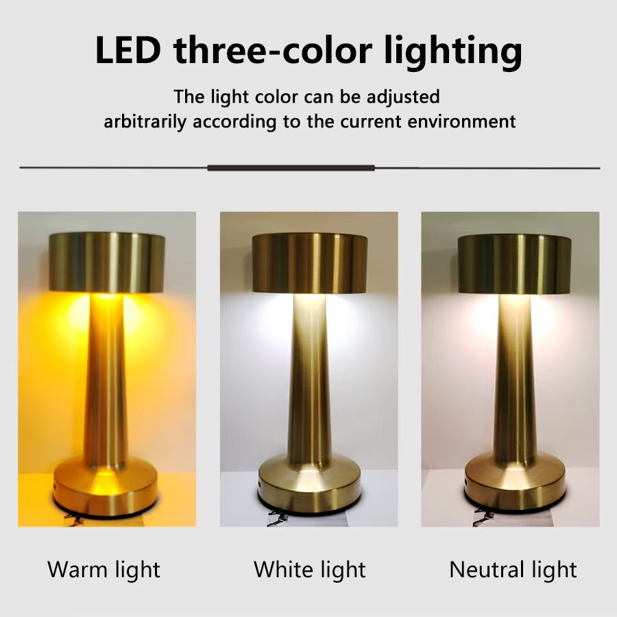 LED Table Light Metal Touch Desktop Decorative Lamp Rechargeable Night Lights for Bar Coffee Table Restaurant Decoration Light