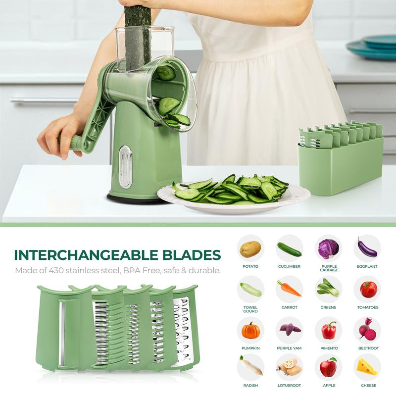 SUSTEAS Rotating Food Chopper with Handle, with 5 Well-Designed Blades and Strong Suction Cup Base, Comes with 1 Blade Storage Box