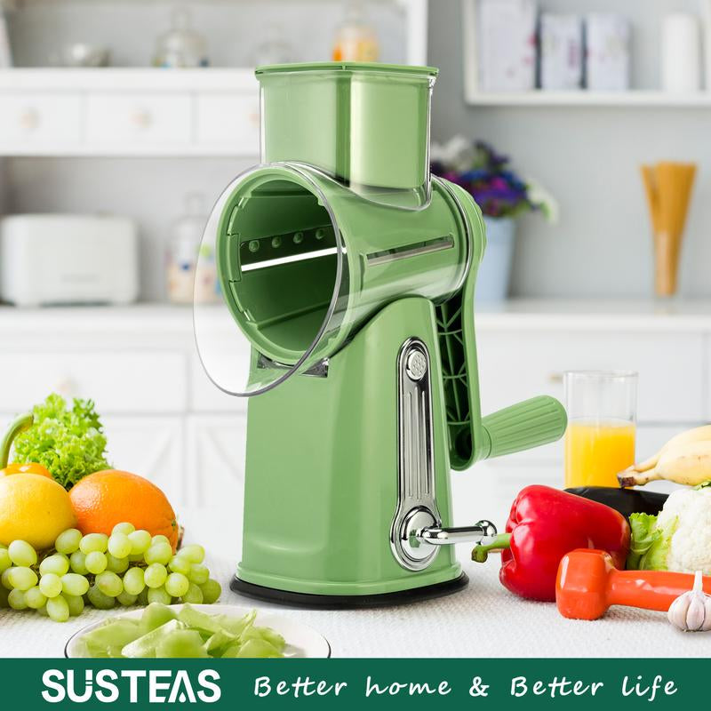 SUSTEAS Rotating Food Chopper with Handle, with 5 Well-Designed Blades and Strong Suction Cup Base, Comes with 1 Blade Storage Box