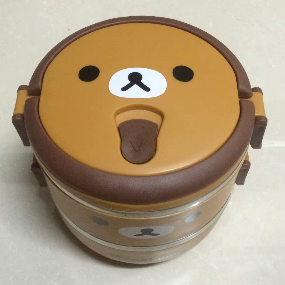 Two Layer Cartoon Portable Stainless Steel Food Storage Box Kids Thermal Insulated Food Container Bento Lunch Box Tableware(152)