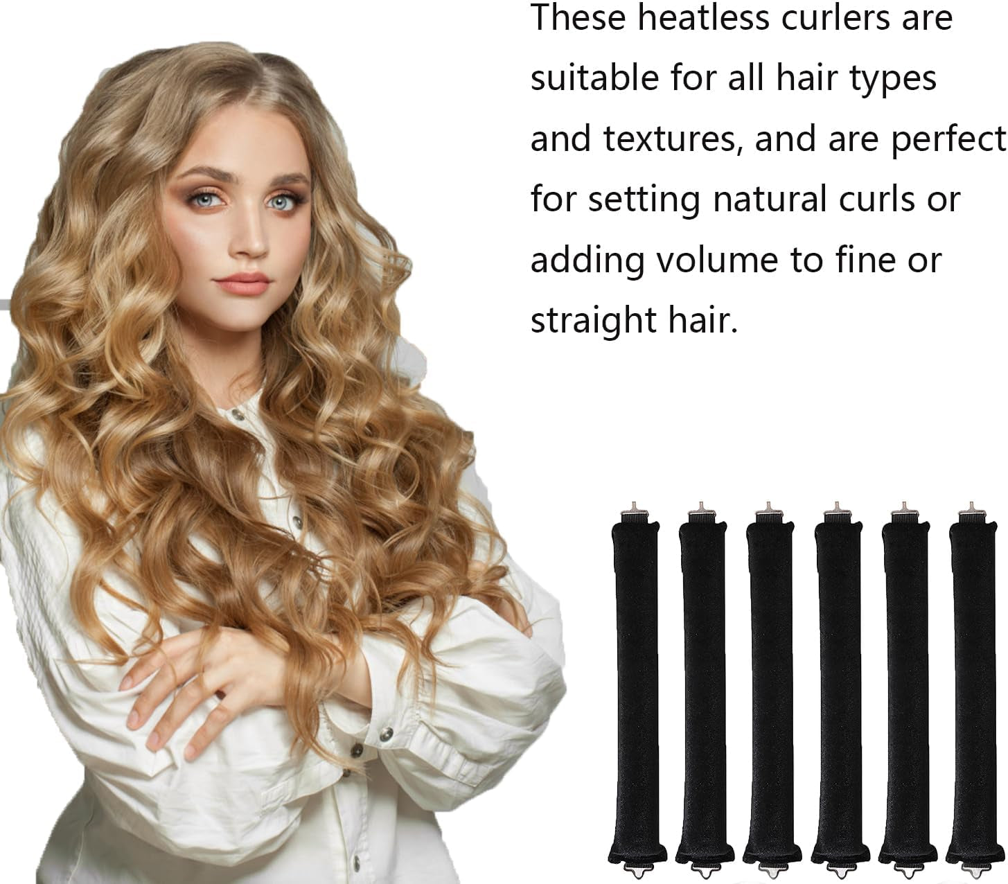 6 PCS Heatless Blowout Hair Curlers, Heatless Hair Curlers for Overnight Curls, Flexi Rods for Heatless Curls, No Heat Hair Curlers to Sleep In,Curling Rod Curlers for Long Hair