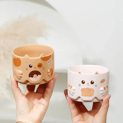 Cartoon Cat Cup 300ML Ceramics Stacked Cup Household Water Goblet Creative Cat'S Ear Mug Copper Cups with Handle Ceramic Mug