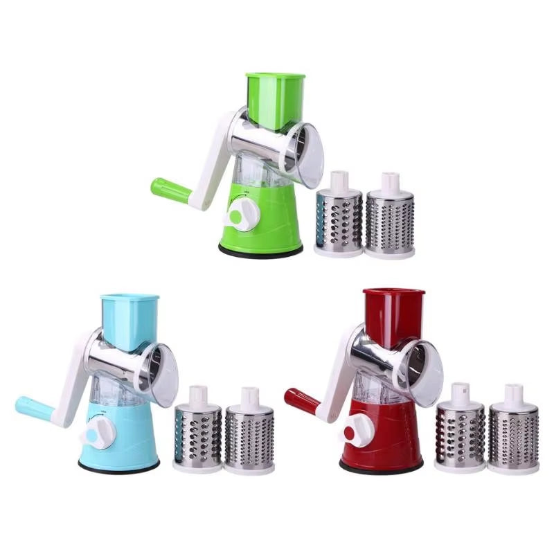 Vegetable Cutter & Slicer Manual Kitchen Cheese Chopper Machine with 3 Sharp Drums Multifunctional Garlic Potato Shredder