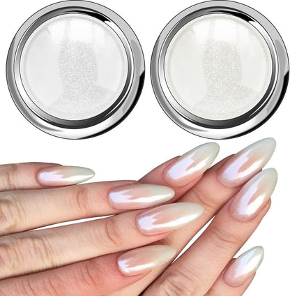 White Pearl Chrome Nail Powder - Aurora Ice Shimmer Nail Powder Chrome Pigment Powder for Nails, Gifts for Women Mirror Effect Glitters Nail Art Powder for DIY Salon