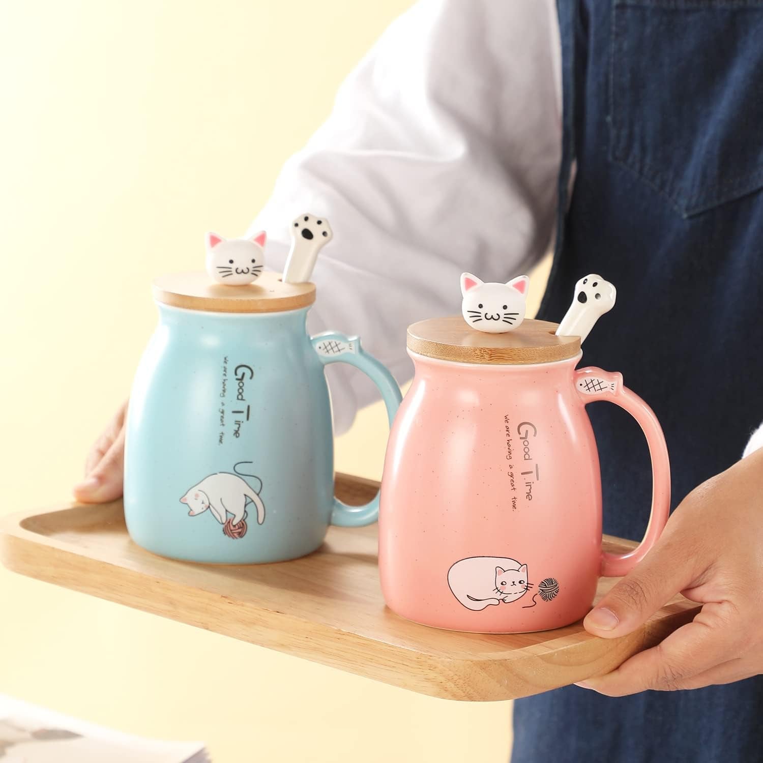 Kawaii Tea Cup with Infuser Cute Cat Mug Ceramic Coffee Mug Tea Mug Pink Cute Cool Preppy Stuff Gifts for Women Cat Lover Gifts 13Oz