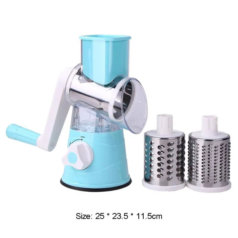 Vegetable Cutter & Slicer Manual Kitchen Cheese Chopper Machine with 3 Sharp Drums Multifunctional Garlic Potato Shredder