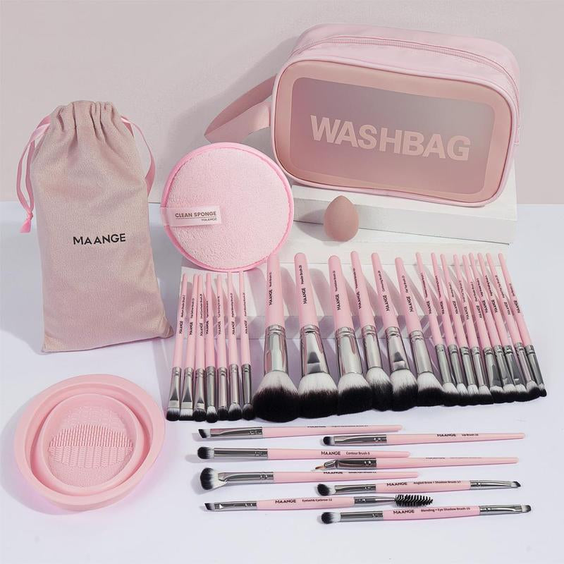 Makeup Brushes Kit, 30Pcs Soft Makeup Brush Set with 1 Beauty Sponge & 1 Makeup Remover Puff & 1 Cleaning Mat & 1 Velvet Bag & 1 Bath Bag, Christmas Gift