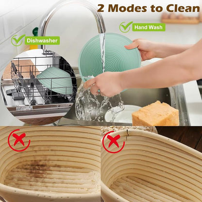 Upgraded Thickened Version Silicone Banneton Bread Proofing Baskets 9 Inch round & 10 Inch Oval Sourdough Safe Baking Basket Complete Set for Bread Making with Tools, Foldable Design for Convenient Storage，Kitchen Bakeware Tools，Kitchen Utensils