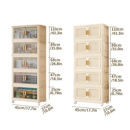 Foldable Multifunctional Movable Storage Cabinet, 1 Count Plastic Household Sundries Cabinet, Home Organizer for Collapsible Stackable Storage Box