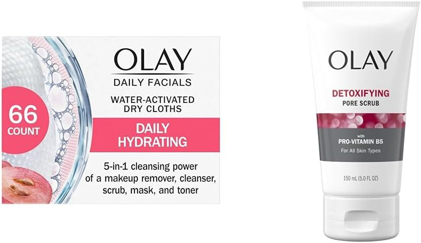 Daily Facials 5-In-One Hydrating Cleansing Cloths with Grapeseed Extract, 66 Count & Regenerist Micro-Sculpting Scrub Facial Cleanser, Face Wash, 150 Ml