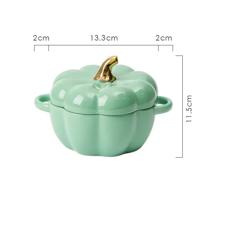 Pumpkin Ceramic Bowl with Lid Microwave Bakeware Oven Baking Kitchen Halloween Party Festival Decoration Ramen Cereal Bowl Set