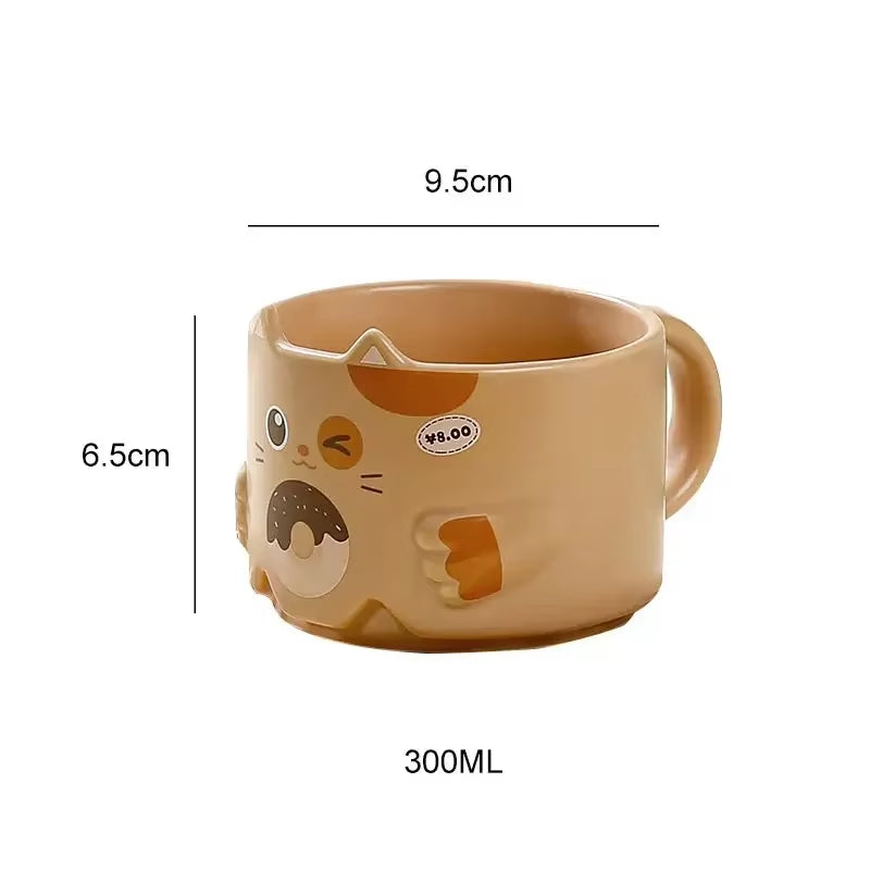 Cartoon Cat Cup 300ML Ceramics Stacked Cup Household Water Goblet Creative Cat'S Ear Mug Copper Cups with Handle Ceramic Mug