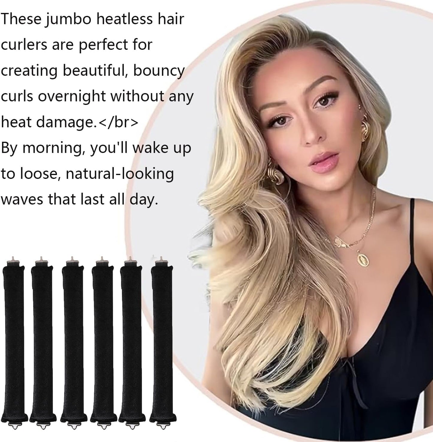 6 PCS Heatless Blowout Hair Curlers, Heatless Hair Curlers for Overnight Curls, Flexi Rods for Heatless Curls, No Heat Hair Curlers to Sleep In,Curling Rod Curlers for Long Hair